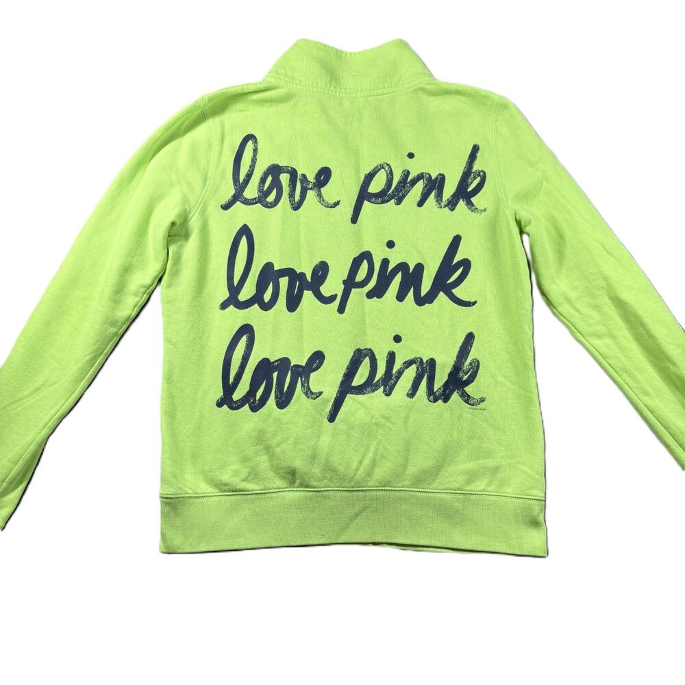 Victoria's Secret PINK Logo Sweatshirt 1/4 Zip Y2K 90s Style Neon Green Med J158